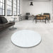 Round Contemporary Water Blue Solid Rug in a Office, con2093