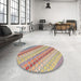 Round Machine Washable Contemporary Orange Salmon Pink Rug in a Office, wshcon2094