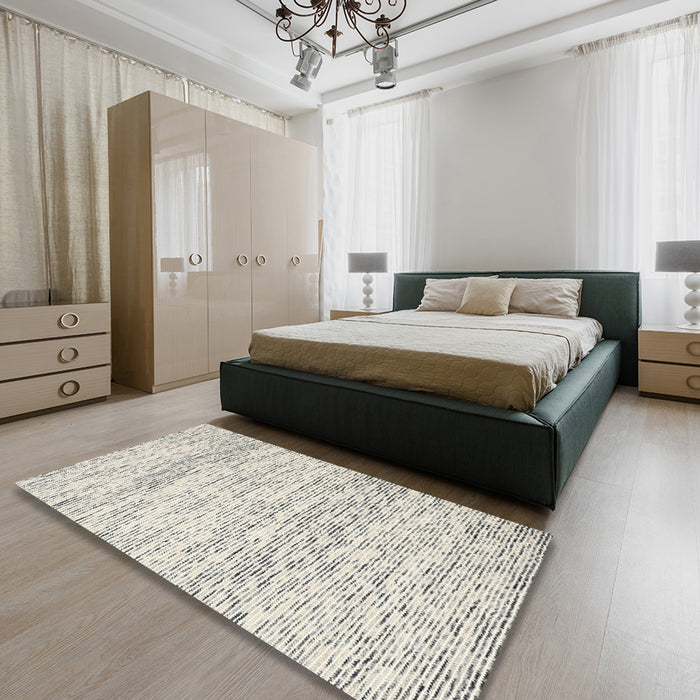 Contemporary Gold Solid Rug in a Bedroom, con2095