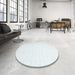 Round Contemporary Water Blue Modern Rug in a Office, con2098