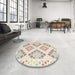 Round Contemporary Camel Brown Southwestern Rug in a Office, con2107