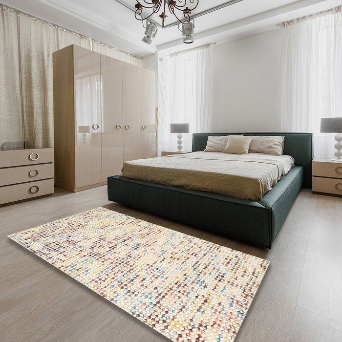 Contemporary Light French Beige Brown Solid Rug in a Bedroom, con2108