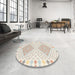 Round Contemporary Tan Brown Southwestern Rug in a Office, con2110