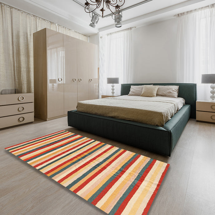 Contemporary Chestnut Red Modern Rug in a Bedroom, con2114