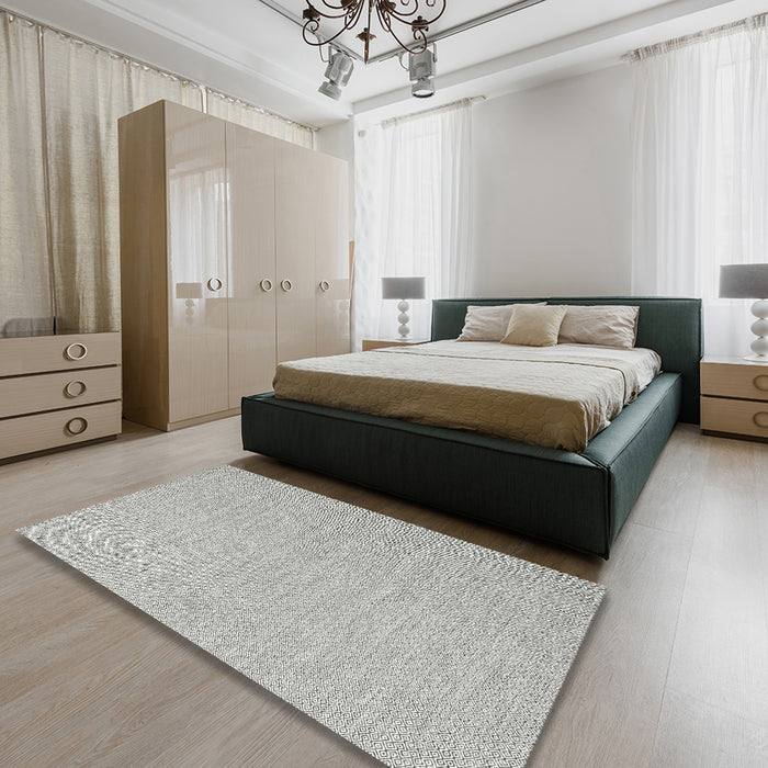 Contemporary Platinum Gray Modern Rug in a Bedroom, con2148