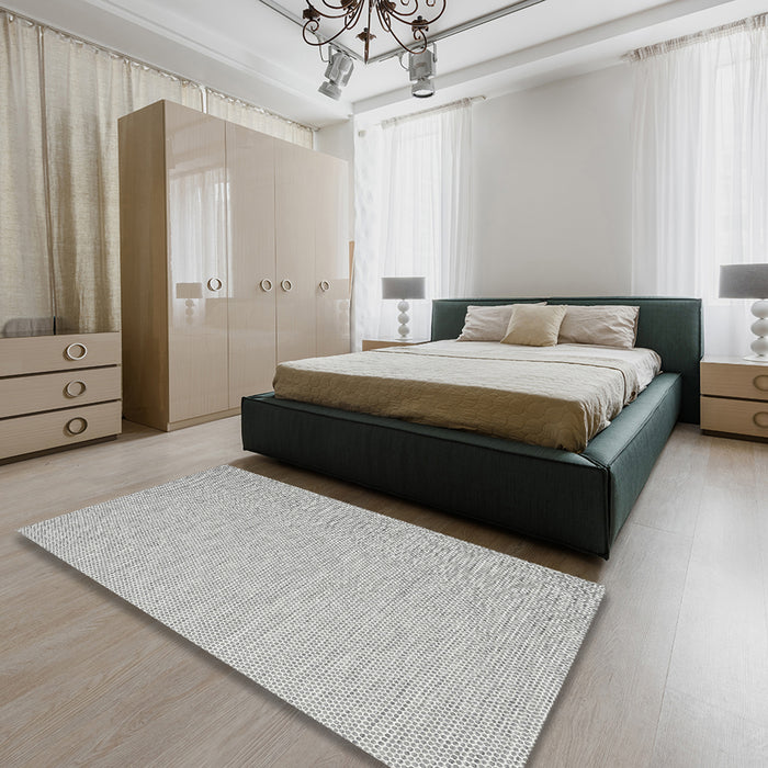 Machine Washable Contemporary Dark White Beige Rug in a Bedroom, wshcon2149