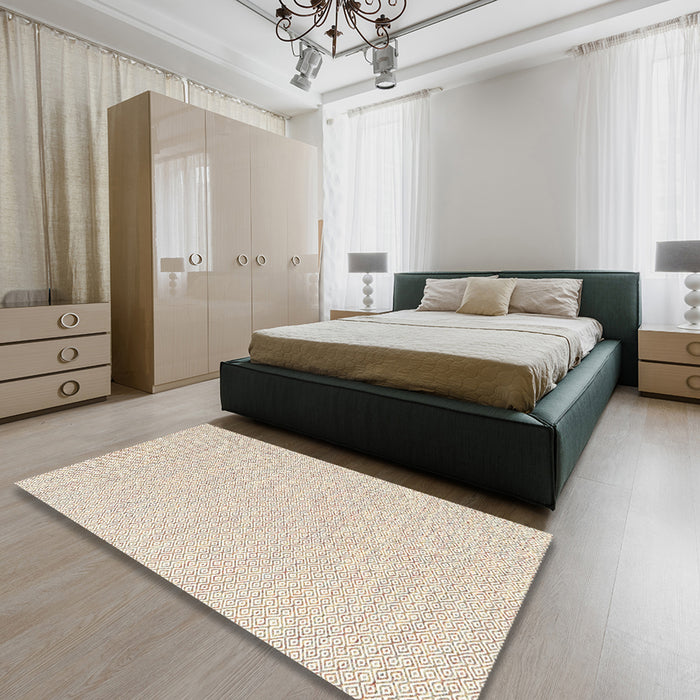 Contemporary Champagne Beige Solid Rug in a Bedroom, con2183