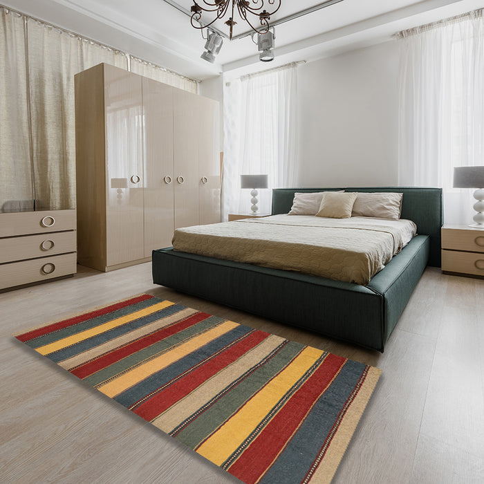 Contemporary Saffron Red Southwestern Rug in a Bedroom, con2190