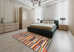 Contemporary Brown Red Southwestern Rug in a Bedroom, con2191