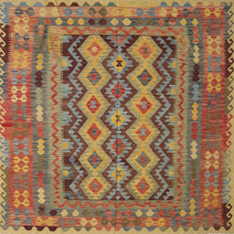 Square Contemporary Mahogany Brown Southwestern Rug, con2193