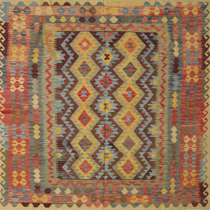 Square Contemporary Mahogany Brown Southwestern Rug, con2193