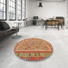 Round Machine Washable Contemporary Fire Red Rug in a Office, wshcon2199
