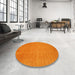 Round Machine Washable Contemporary Orange Red Rug in a Office, wshcon21