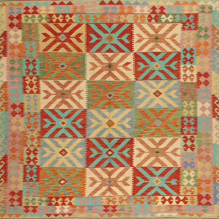 Square Contemporary Copper Green Southwestern Rug, con2200