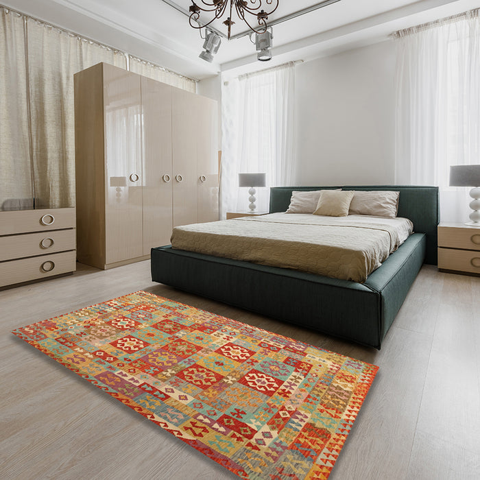 Machine Washable Contemporary Metallic Gold Rug in a Bedroom, wshcon2201