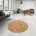 Round Contemporary Orange Modern Rug in a Office, con2202