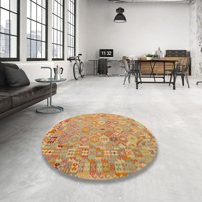 Round Machine Washable Contemporary Orange Rug in a Office, wshcon2202