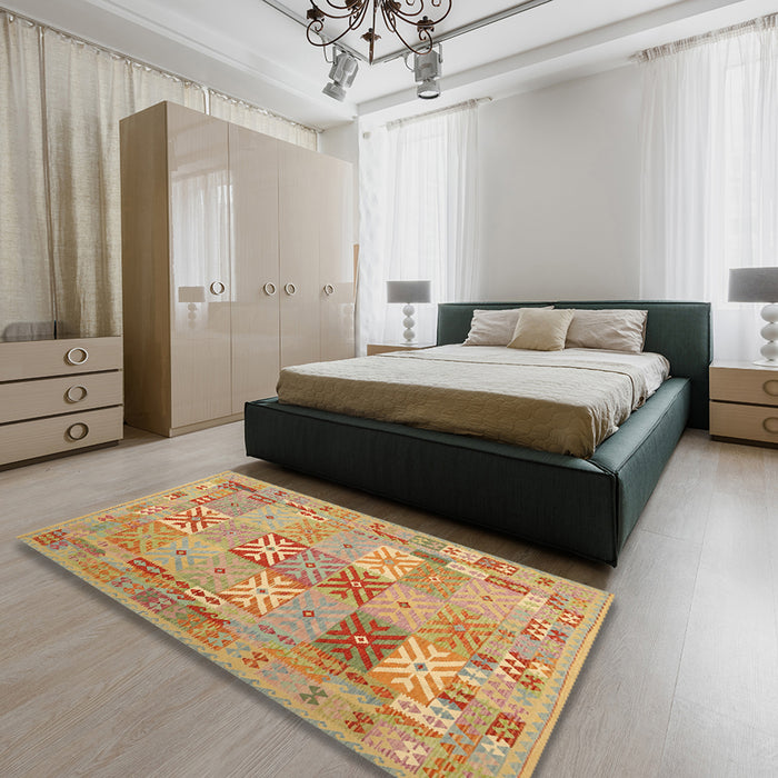 Machine Washable Contemporary Orange Rug in a Bedroom, wshcon2207