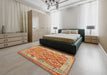 Contemporary Orange Red Oriental Rug in a Bedroom, con2212