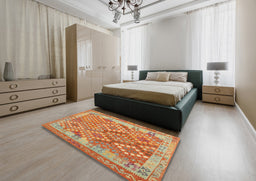 Contemporary Orange Red Oriental Rug in a Bedroom, con2212