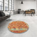 Round Contemporary Orange Red Oriental Rug in a Office, con2212