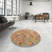 Round Machine Washable Contemporary Brown Green Rug in a Office, wshcon2213