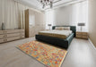 Machine Washable Contemporary Brown Green Rug in a Bedroom, wshcon2213