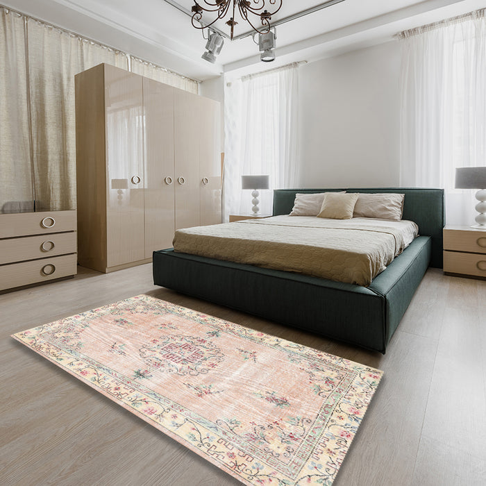 Contemporary Wheat Beige Modern Rug in a Bedroom, con2220