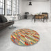 Round Machine Washable Contemporary Brown Green Rug in a Office, wshcon2221