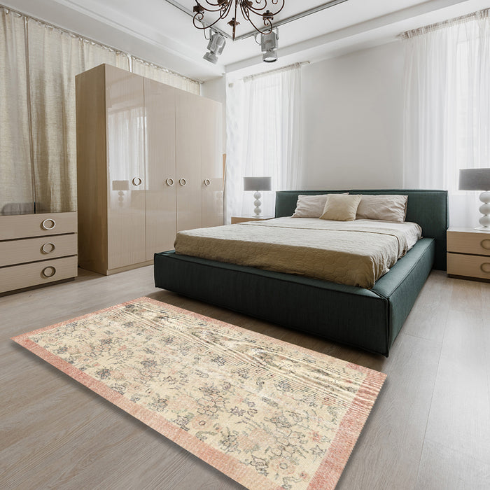 Machine Washable Contemporary Vanilla Gold Rug in a Bedroom, wshcon2223