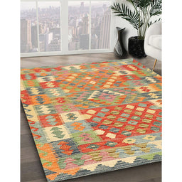 Contemporary Brownish Green Southwestern Rug in Family Room, con2226