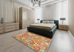 Machine Washable Contemporary Brown Green Rug in a Bedroom, wshcon2226