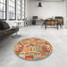 Round Contemporary Orange Southwestern Rug in a Office, con2231