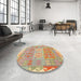 Round Contemporary Sunrise Orange Southwestern Rug in a Office, con2232