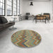 Round Contemporary Brown Southwestern Rug in a Office, con2235