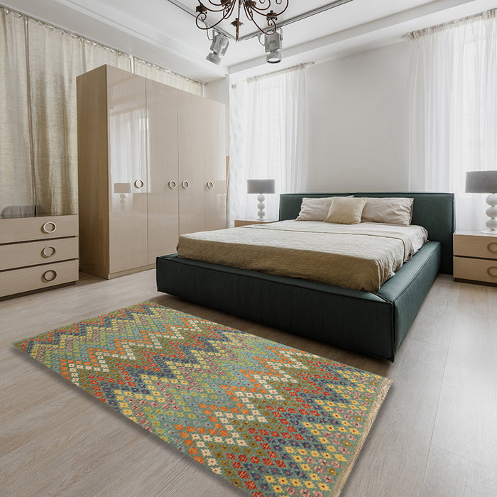 Contemporary Brown Southwestern Rug in a Bedroom, con2235
