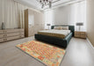 Contemporary Orange Southwestern Rug in a Bedroom, con2237