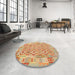 Round Contemporary Orange Southwestern Rug in a Office, con2237