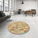 Round Contemporary Bronze Brown Southwestern Rug in a Office, con2238