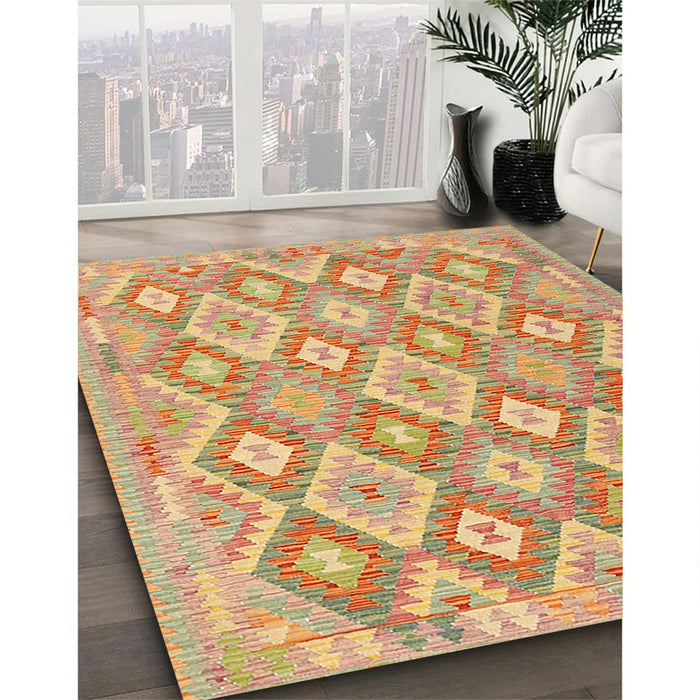 Contemporary Orange Southwestern Rug in Family Room, con2239