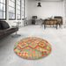 Round Contemporary Metallic Gold Modern Rug in a Office, con2240