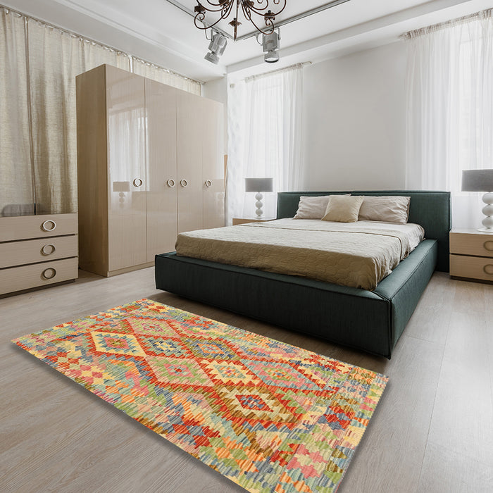 Contemporary Metallic Gold Modern Rug in a Bedroom, con2240
