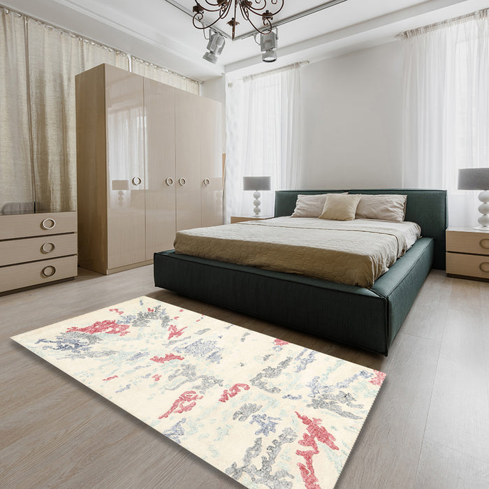 Machine Washable Contemporary Blanched Almond Beige Rug in a Bedroom, wshcon2241