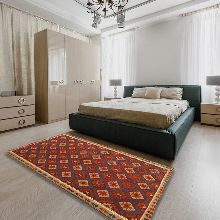Contemporary Red Oriental Rug in a Bedroom, con2246