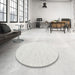Round Machine Washable Contemporary Pale Silver Gray Rug in a Office, wshcon2249