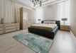 Contemporary Grayish Turquoise Green Persian Rug in a Bedroom, con2258