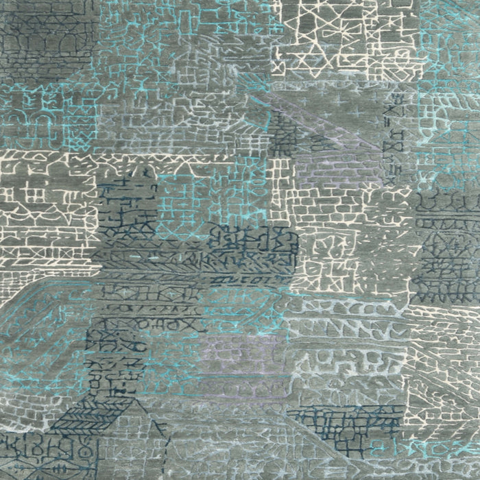 Square Contemporary Grayish Turquoise Green Persian Rug, con2258