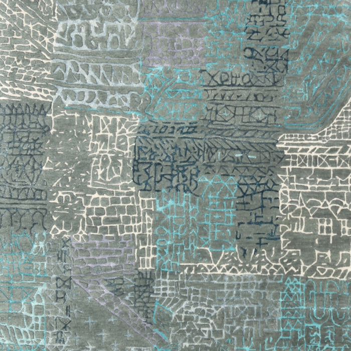 Machine Washable Contemporary Grayish Turquoise Green Rug, wshcon2258