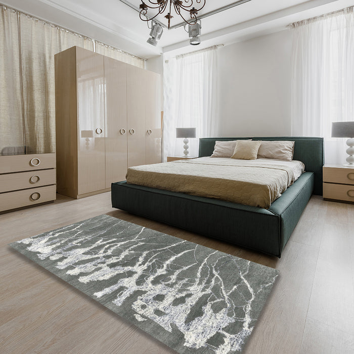 Contemporary Dark Gray Modern Rug in a Bedroom, con2259