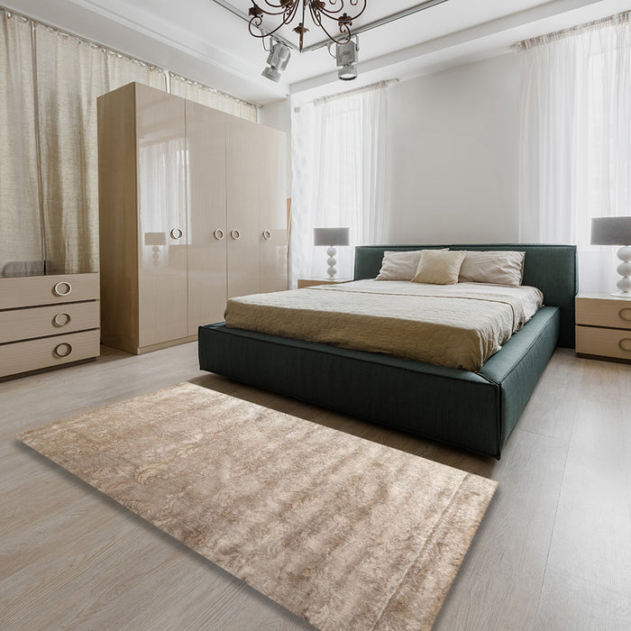 Contemporary Camel Brown Solid Rug in a Bedroom, con2261